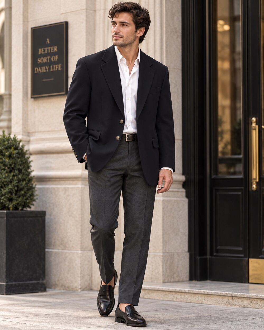 Oscar de la Renta Men's very dark Navy Wool Twill 2-Piece Suit 48R 2-Button
